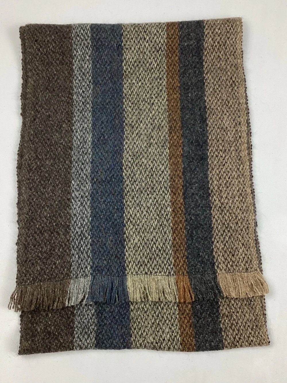 McKernan Wool & Alpaca Striped Fringed Scarf Made In Ireland Unisex